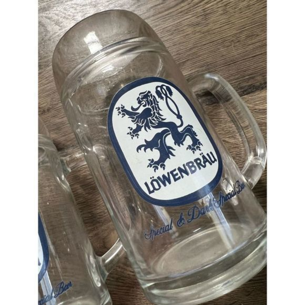 2 Vintage Lowenbrau Beer Glasses Mugs 1 Liter Germany‎